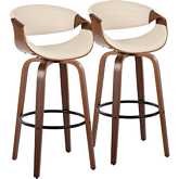 Symphony 30" Swivel Bar Stool in Walnut Wood & Black Leatherette with Black Footrest (Set of 2)